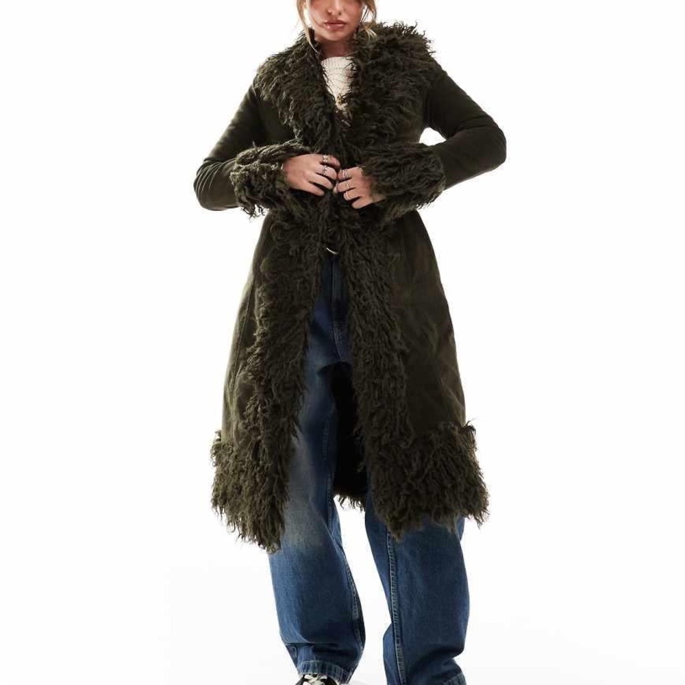 SuperDry Women’s Long Khaki Cord Faux Fur Lined Afghan Coat - worn once